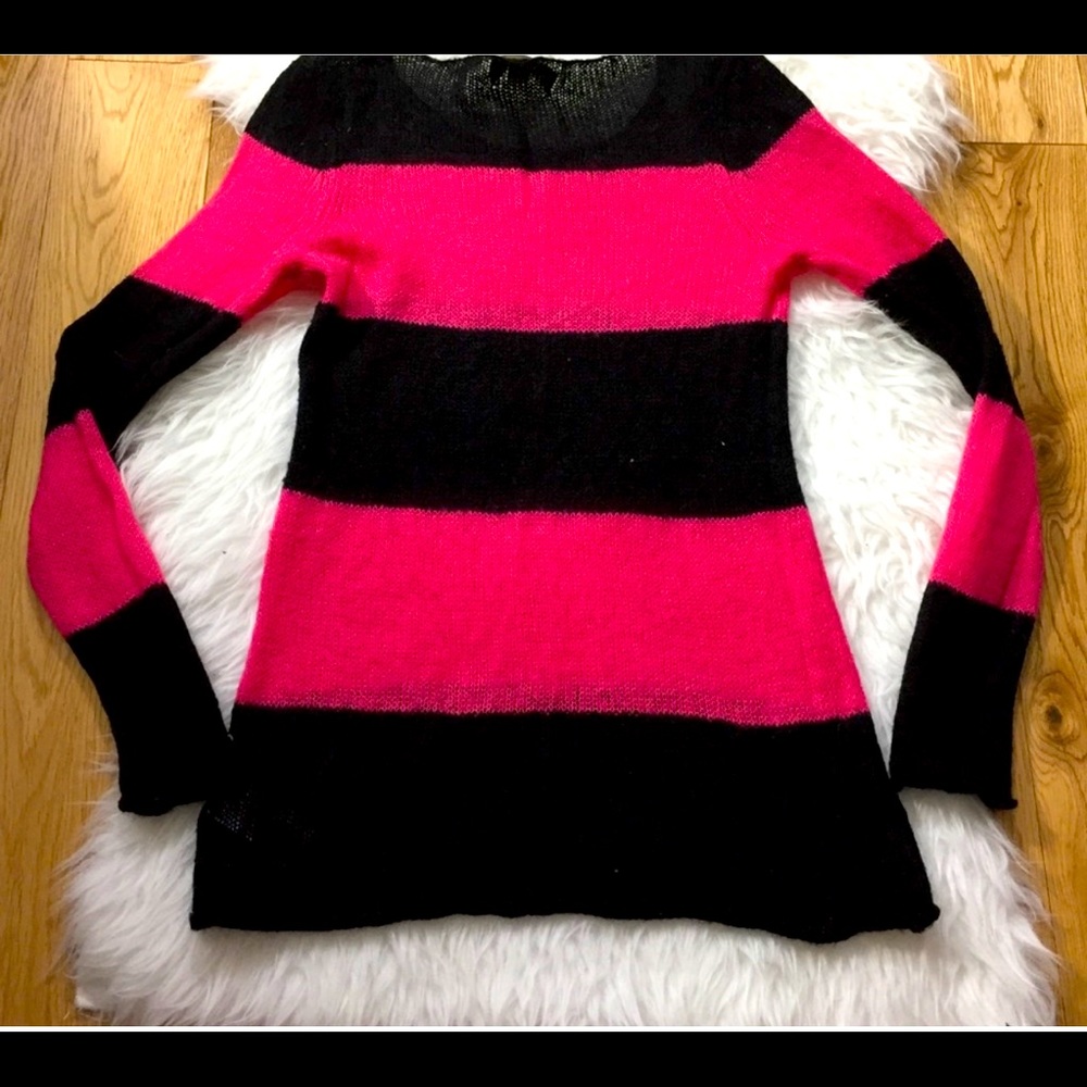 Michael Kors stripe pink blk women sweater Sz Med